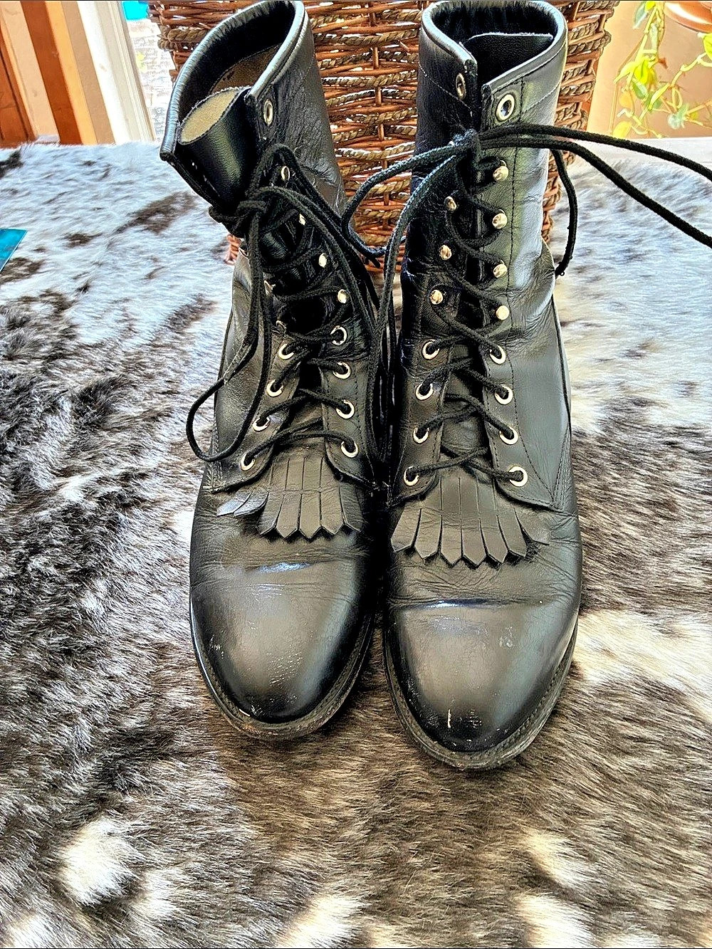 Justin Black Leather Lace-Up Boots US 10